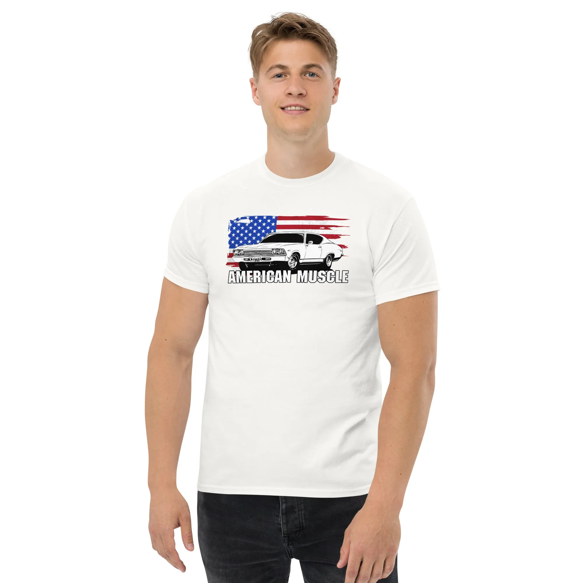 1969 Chevelle American Muscle T-Shirt with American Flag