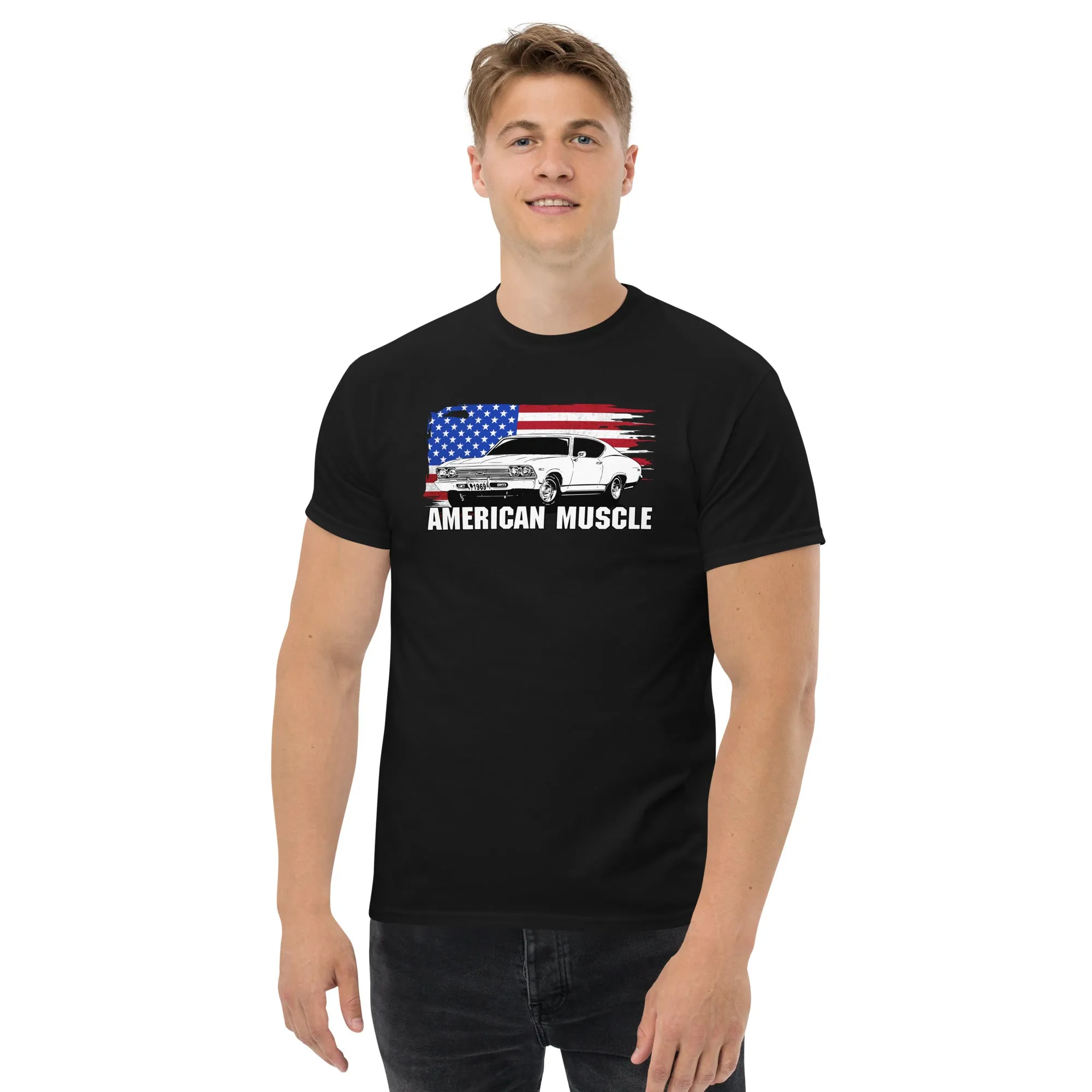 1969 Chevelle American Muscle T-Shirt with American Flag