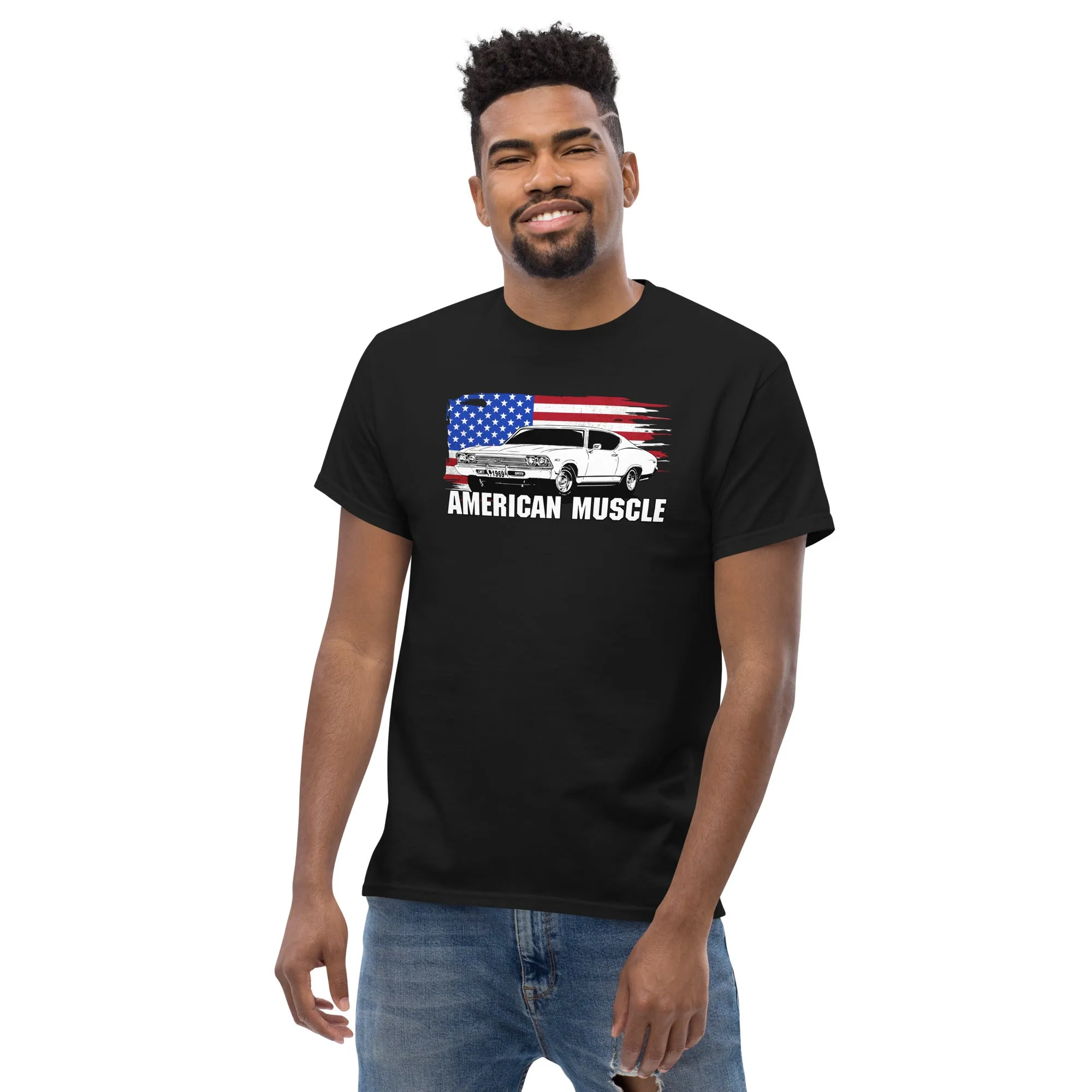 1969 Chevelle American Muscle T-Shirt with American Flag