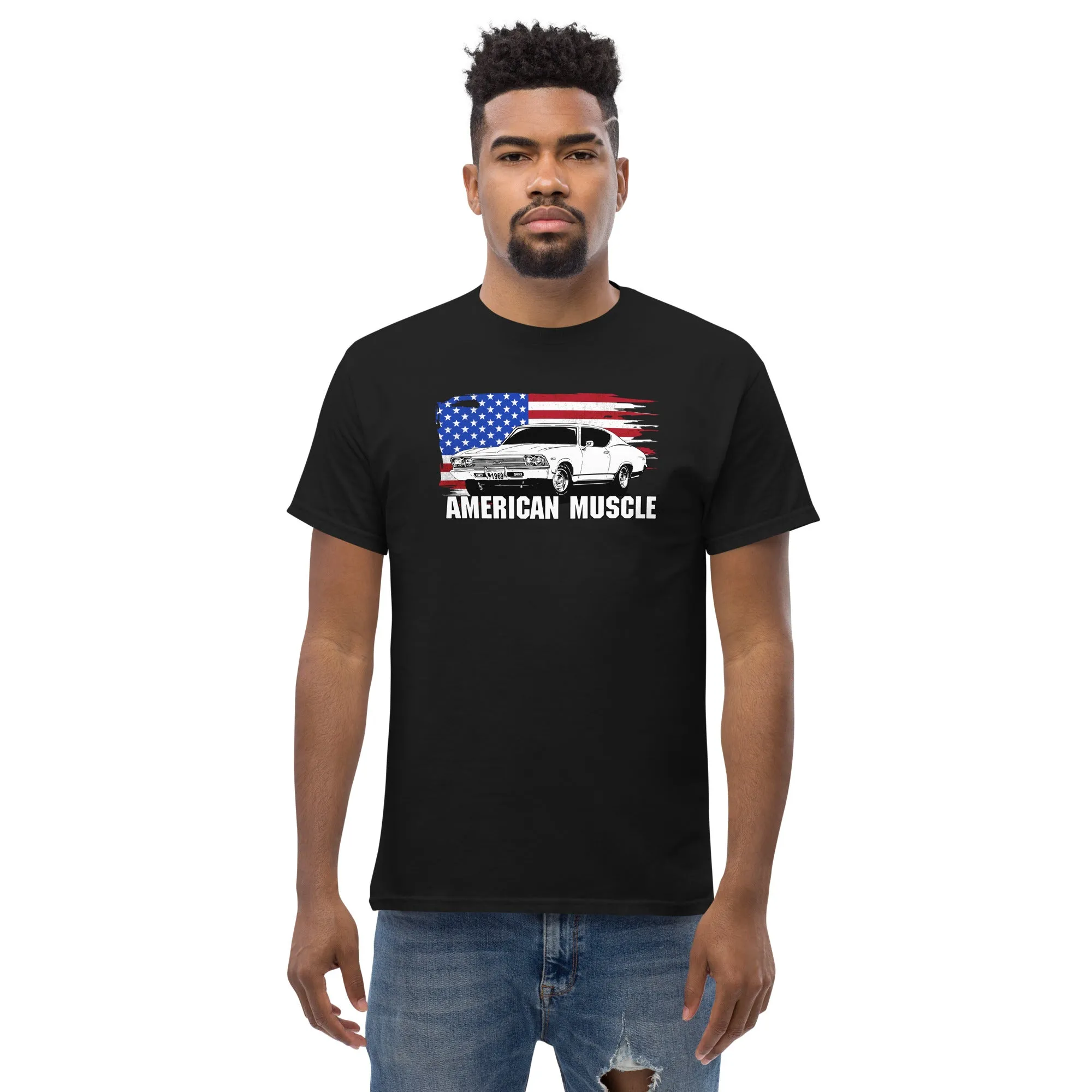 1969 Chevelle American Muscle T-Shirt with American Flag