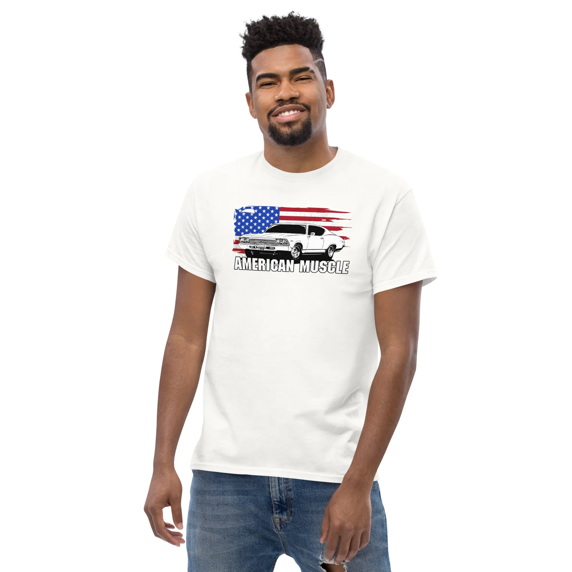 1969 Chevelle American Muscle T-Shirt with American Flag