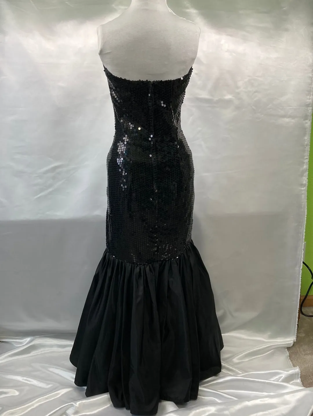 Vintage Nadine Strapless Sequin Black Mermaid Prom Dress 1980's Women's Small