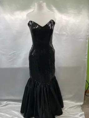 Vintage Nadine Strapless Sequin Black Mermaid Prom Dress 1980's Women's Small