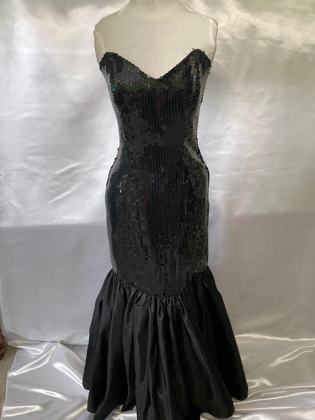 Vintage Nadine Strapless Sequin Black Mermaid Prom Dress 1980's Women's Small