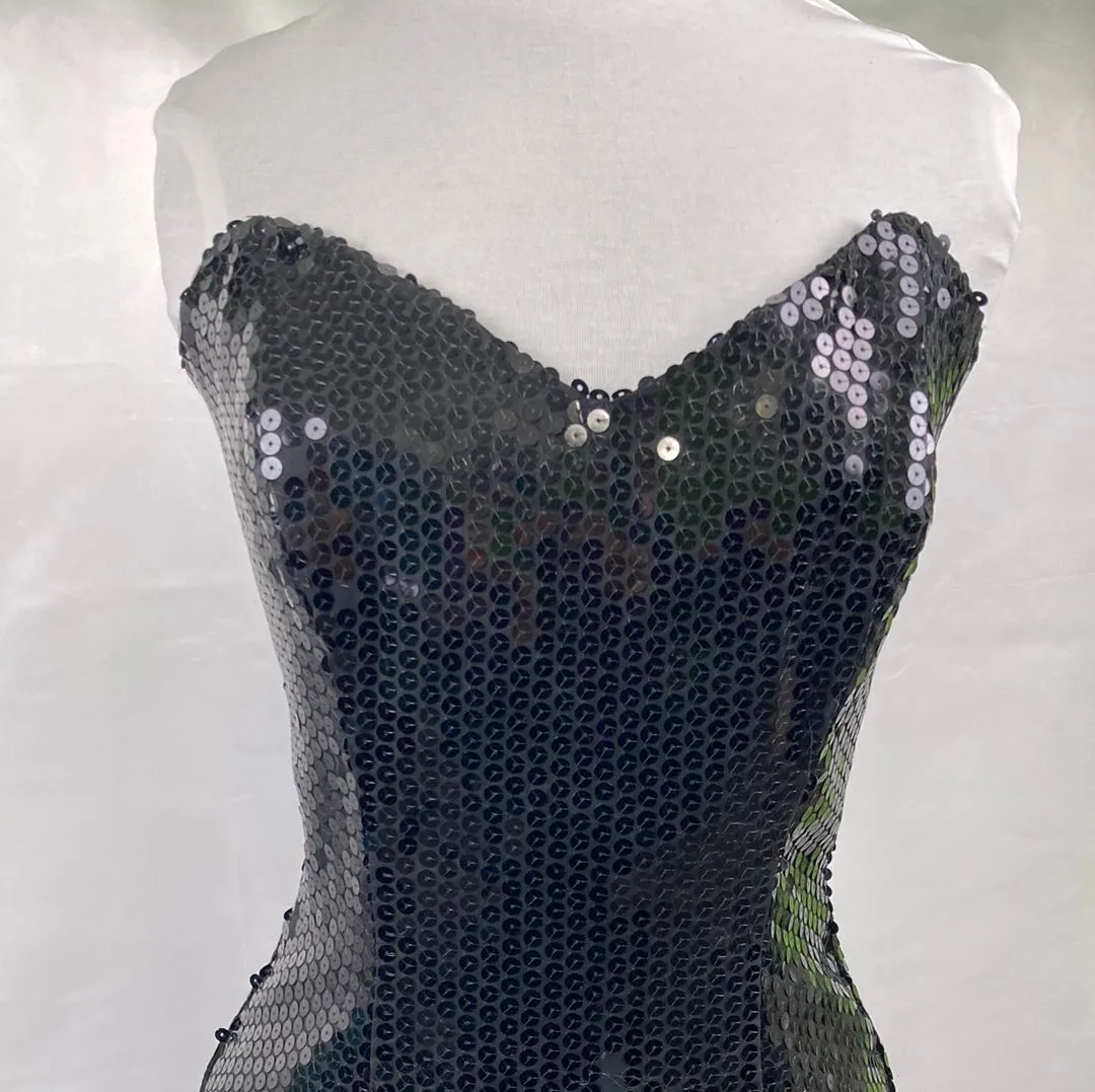 Vintage Nadine Strapless Sequin Black Mermaid Prom Dress 1980's Women's Small