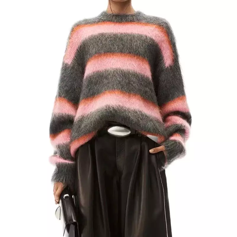 2024 Autumn Winter Striped Mohair Sweater | Loose Knit | New Collection