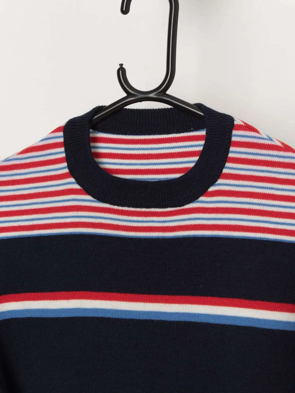 70s Vintage Red Blue and White Striped Sweater Small Medium