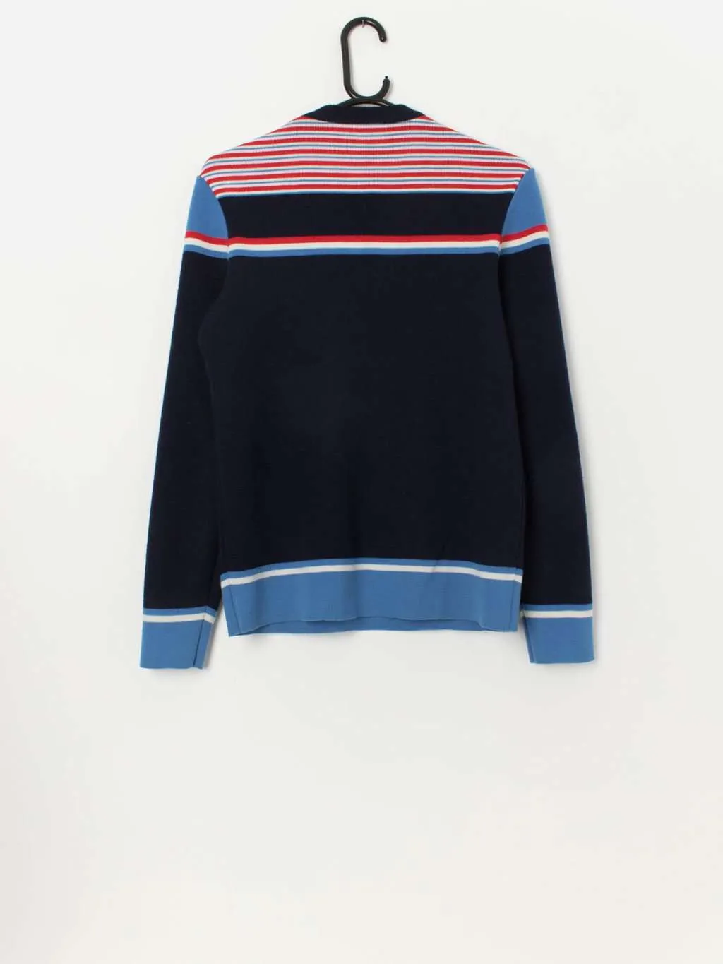 70s Vintage Red Blue and White Striped Sweater Small Medium