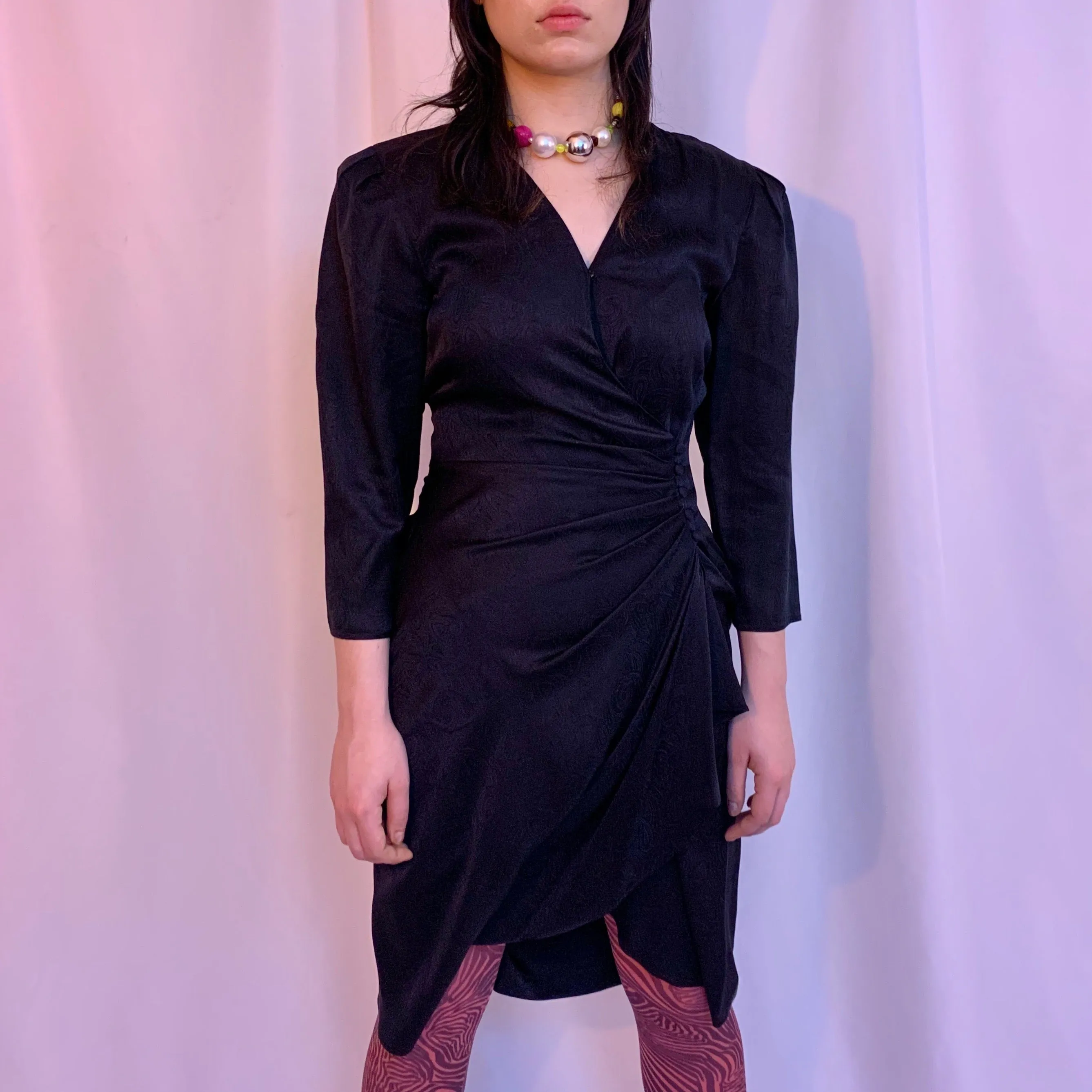 Vintage 1980s silk wrap dress with ruching