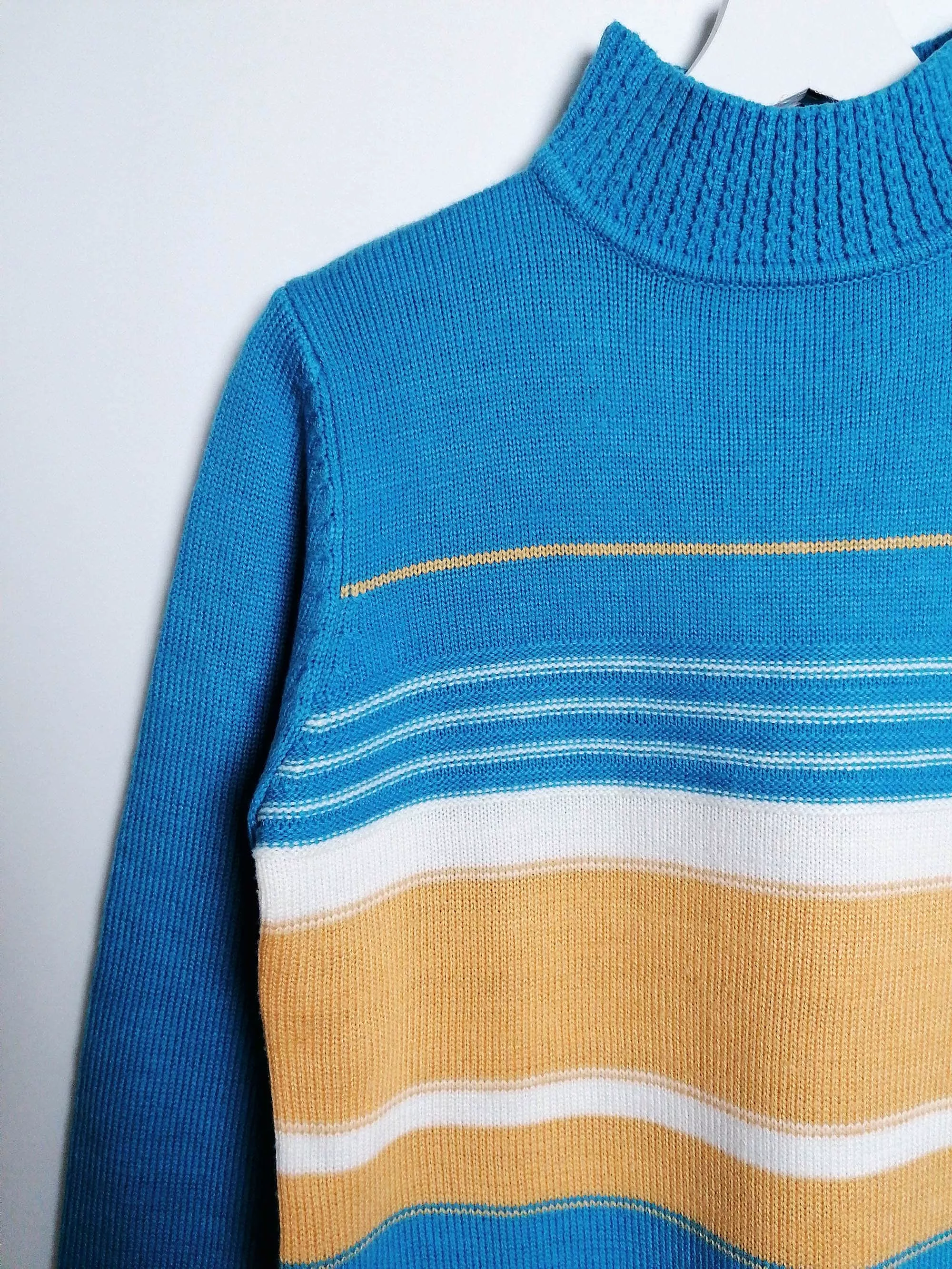 90's Striped Wool Knit Sweater - High Neck, Vintage Style