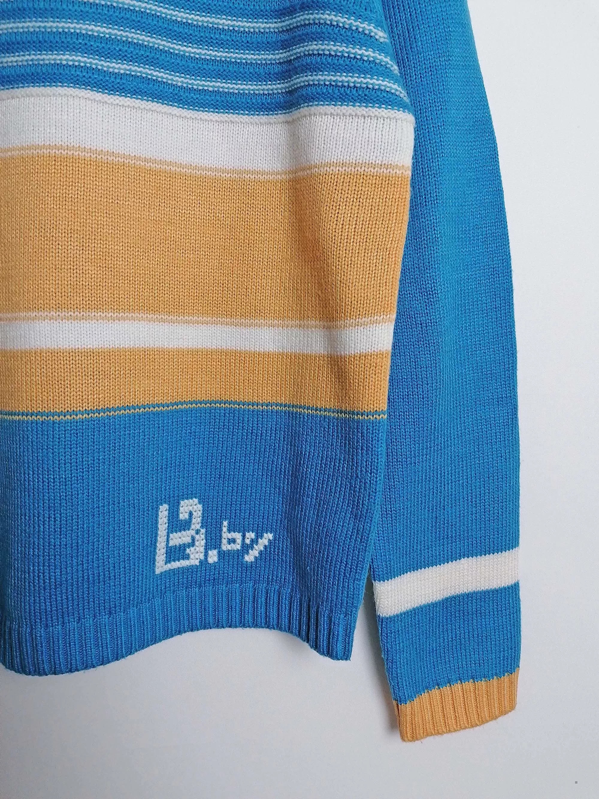 90's Striped Wool Knit Sweater - High Neck, Vintage Style