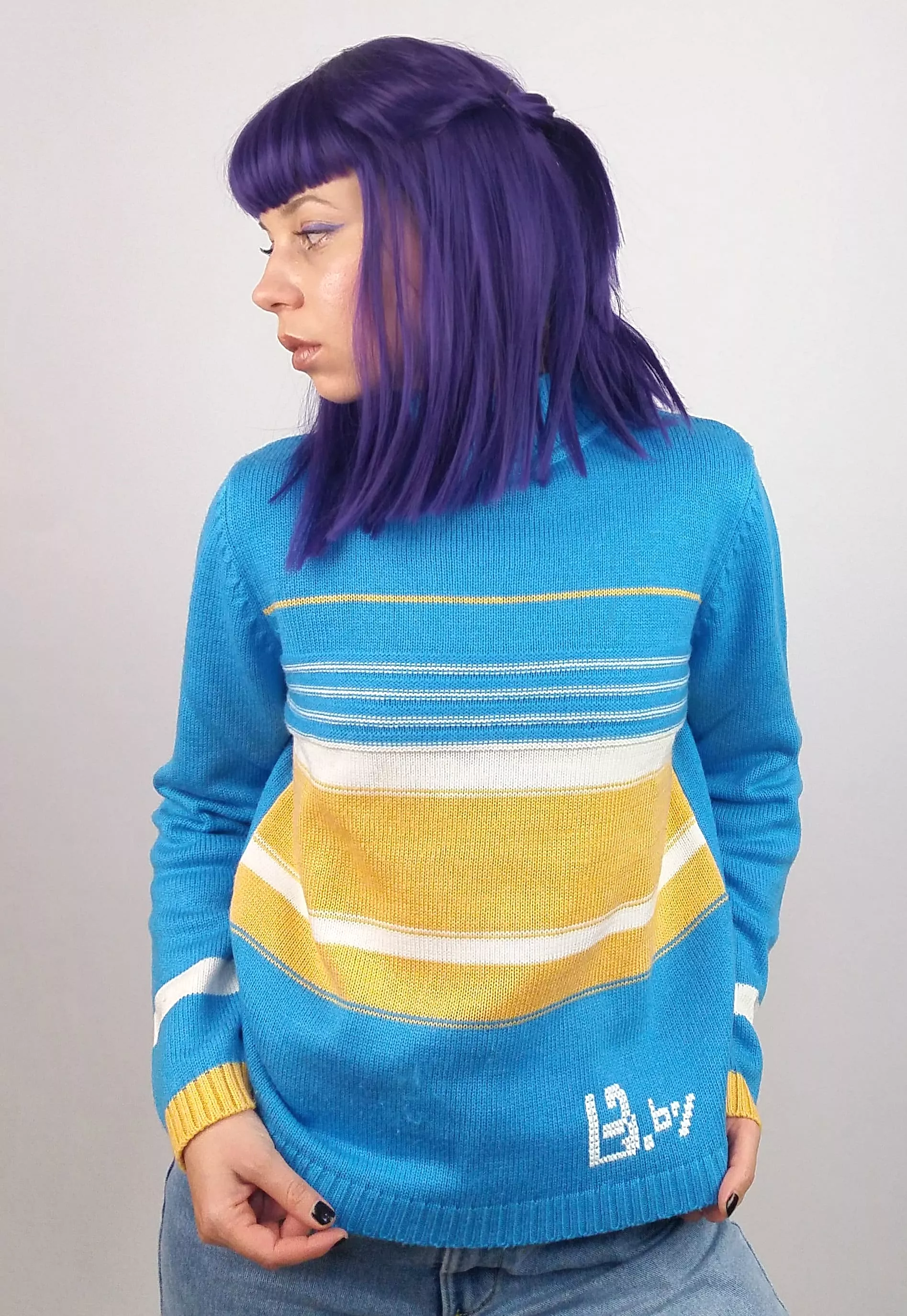 90's Striped Wool Knit Sweater - High Neck, Vintage Style