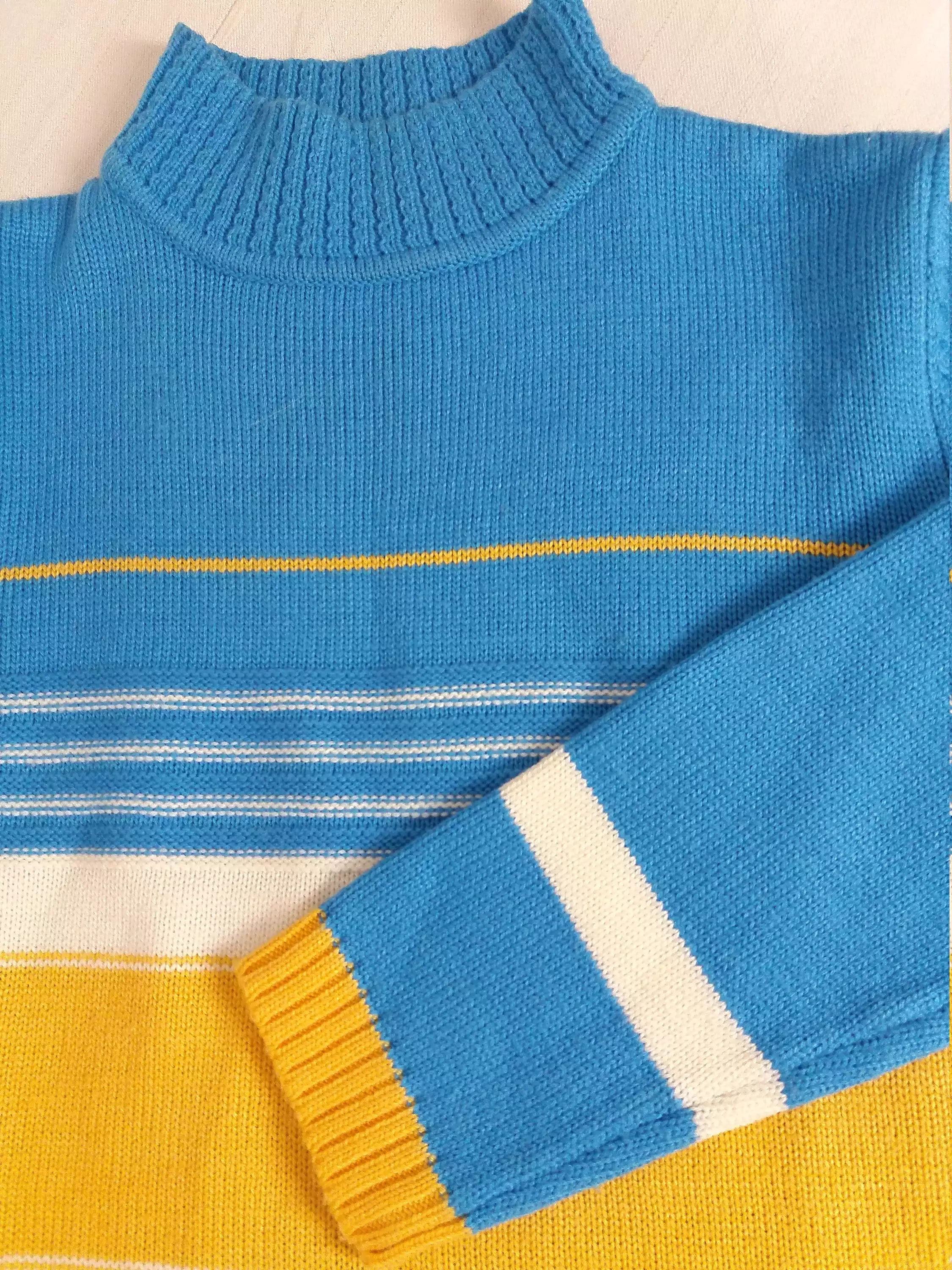 90's Striped Wool Knit Sweater - High Neck, Vintage Style