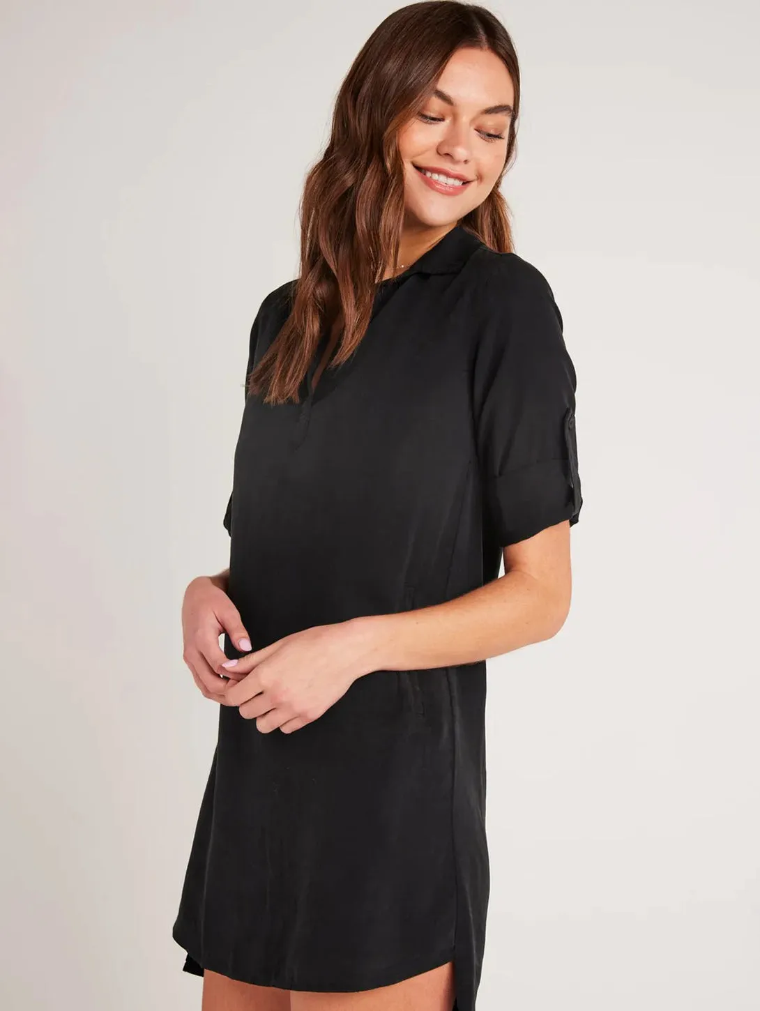 A-Line Long Sleeve Shirt Dress in Vintage Black