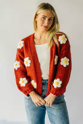 Adara Knit Daisy Detail Cardigan - Rust Color