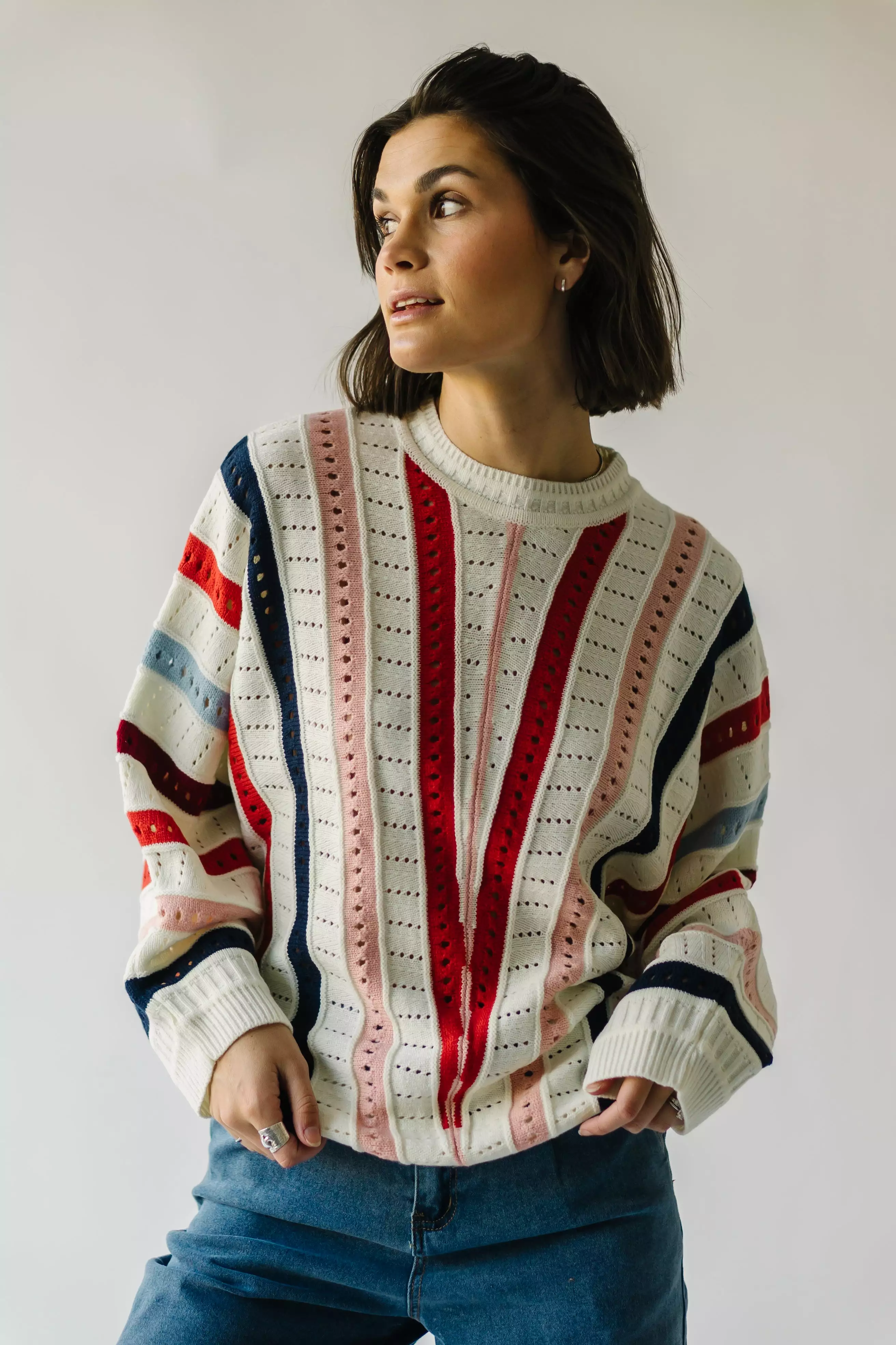 Addie Knit Striped Sweater Ivory Multi