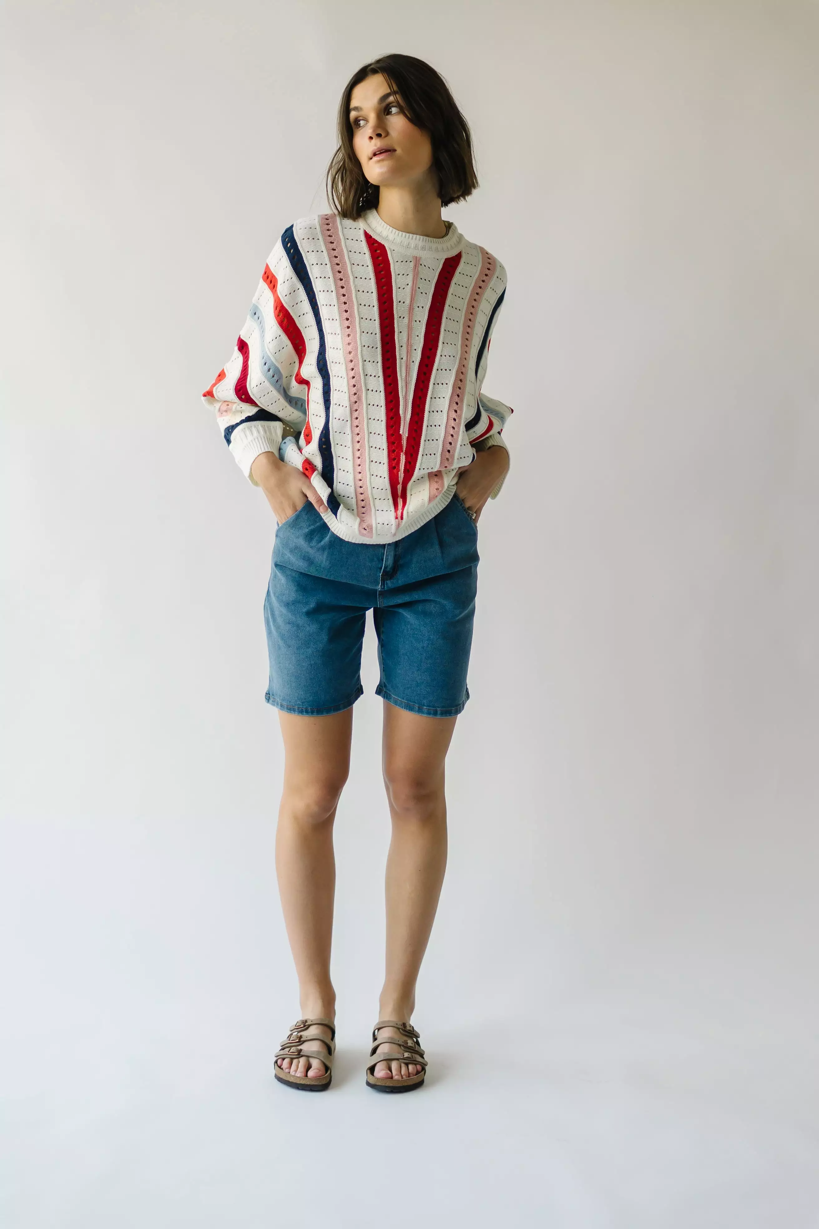 Addie Knit Striped Sweater Ivory Multi