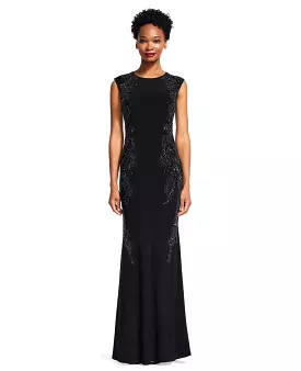 Adrianna Papell - Long Dress with Beaded Jewel Neckline