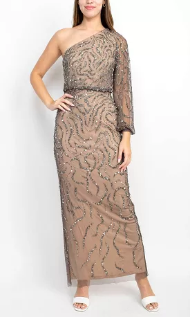 Adrianna Papell One Shoulder Beaded Evening Dress