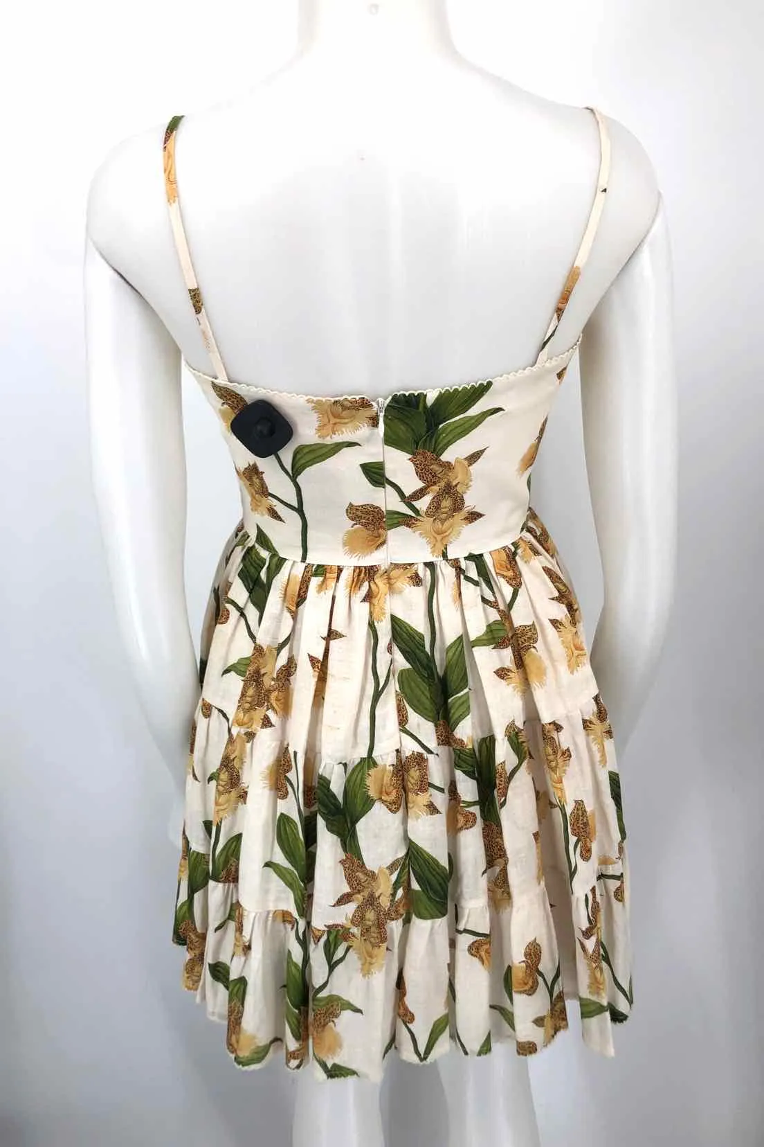 AGUA BENDITA Beige Green Khaki Linen Floral Mini Size SMALL (S) Dress