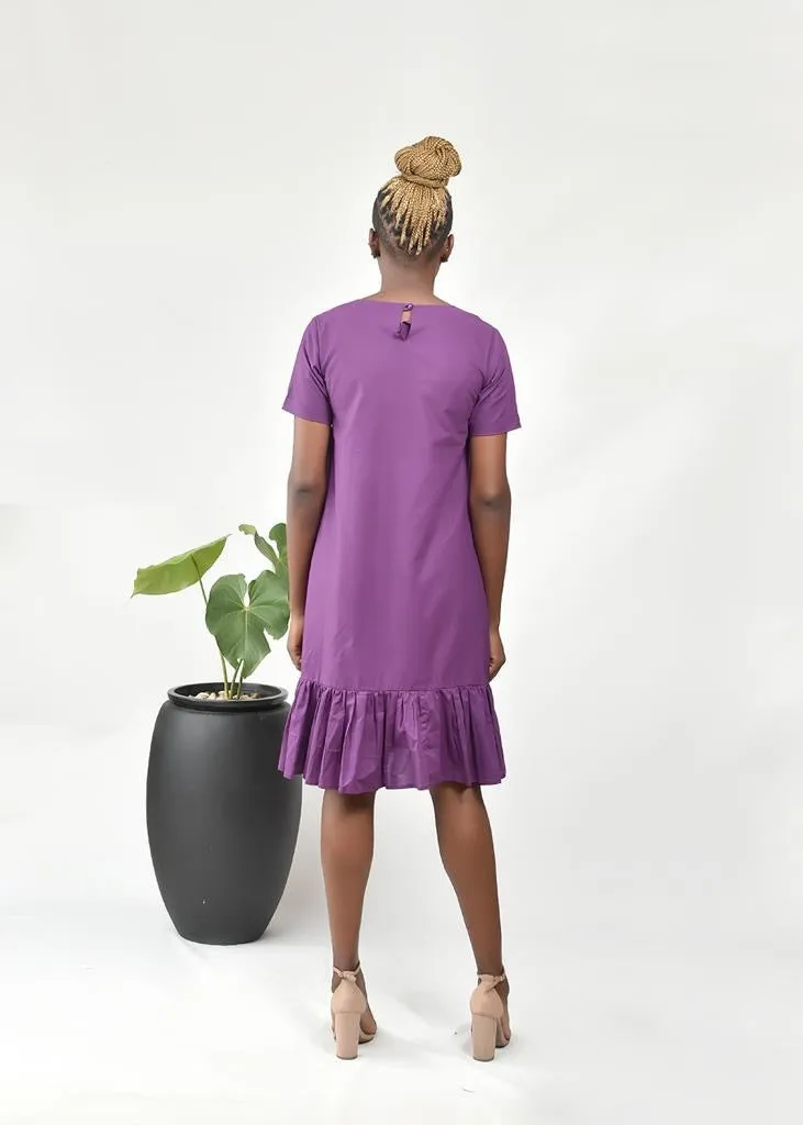 Kwassa Purple Embellished Cotton Shift Dress