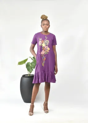 Kwassa Purple Embellished Cotton Shift Dress