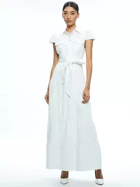 Alice + Olivia Miranda Denim Maxi Dress Off White for sale.