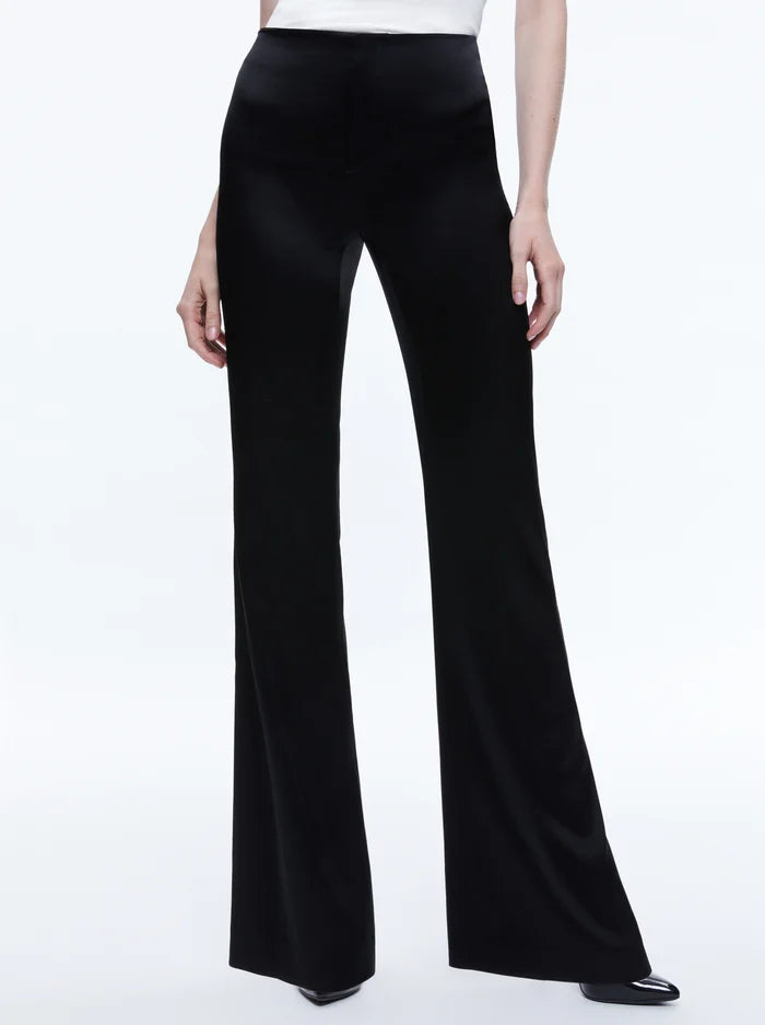 Alice + Olivia Teeny Satin Bootcut Pant Black