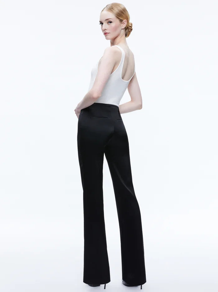 Alice + Olivia Teeny Satin Bootcut Pant Black