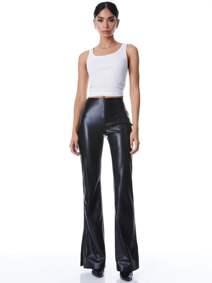 Alice + Olivia Vegan Leather Side Slit Pant Black