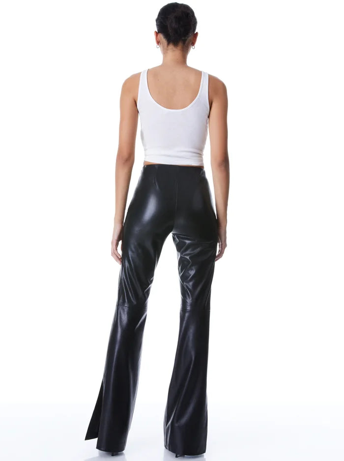 Alice + Olivia Vegan Leather Side Slit Pant Black