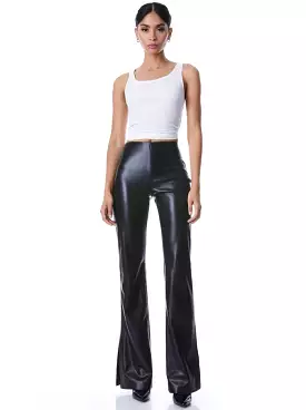 Alice + Olivia Vegan Leather Side Slit Pant Black