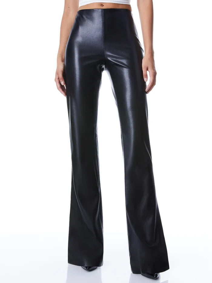 Alice + Olivia Vegan Leather Side Slit Pant Black