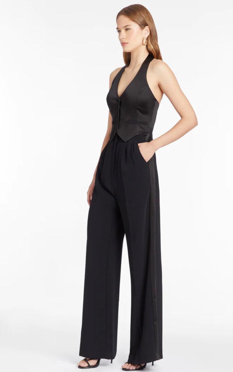 Amanda Uprichard Black Satin Jumpsuit - Isadore