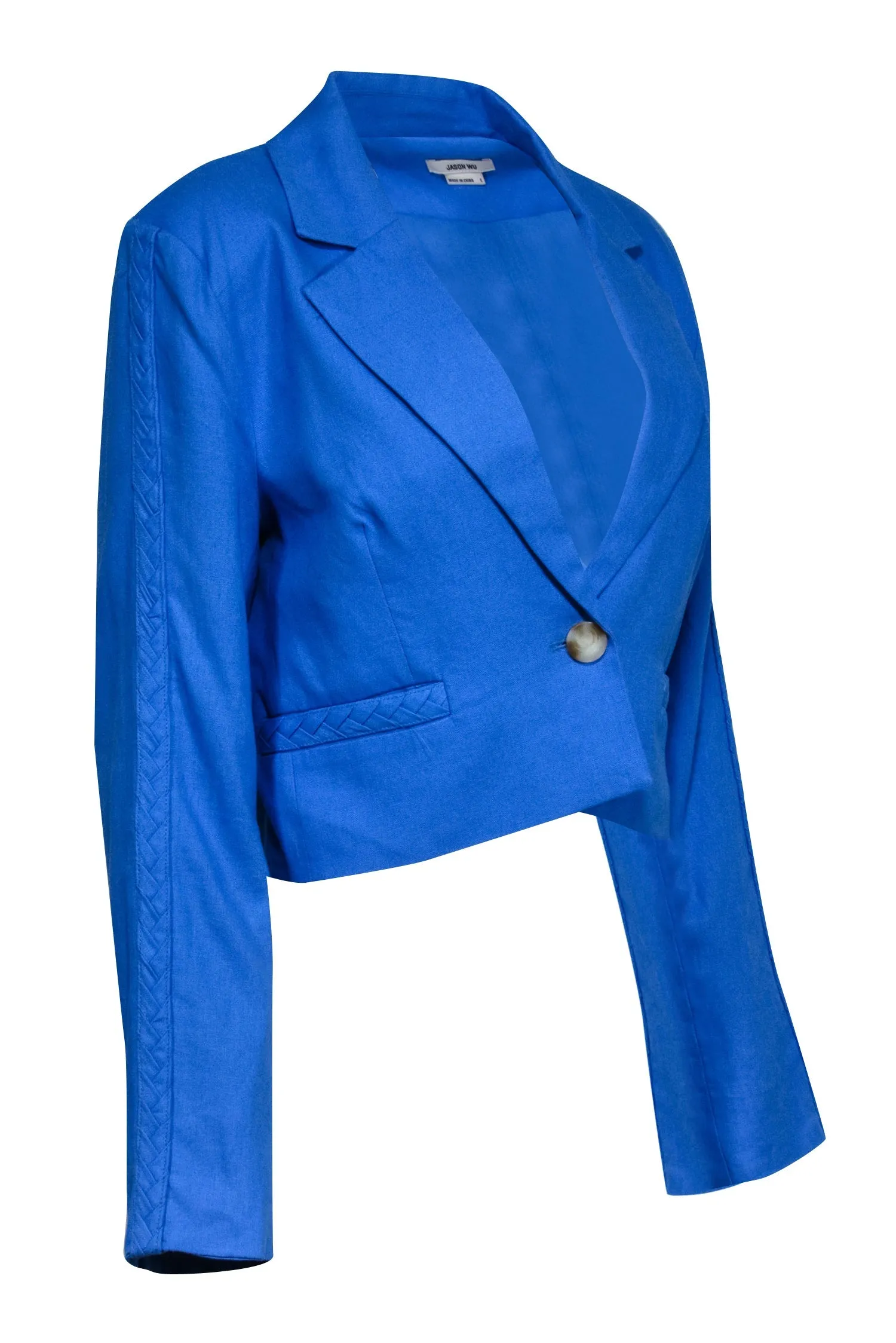 Aqua Blue Linen Blend Cropped Blazer Jason Wu Size L