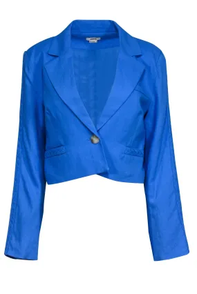 Aqua Blue Linen Blend Cropped Blazer Jason Wu Size L