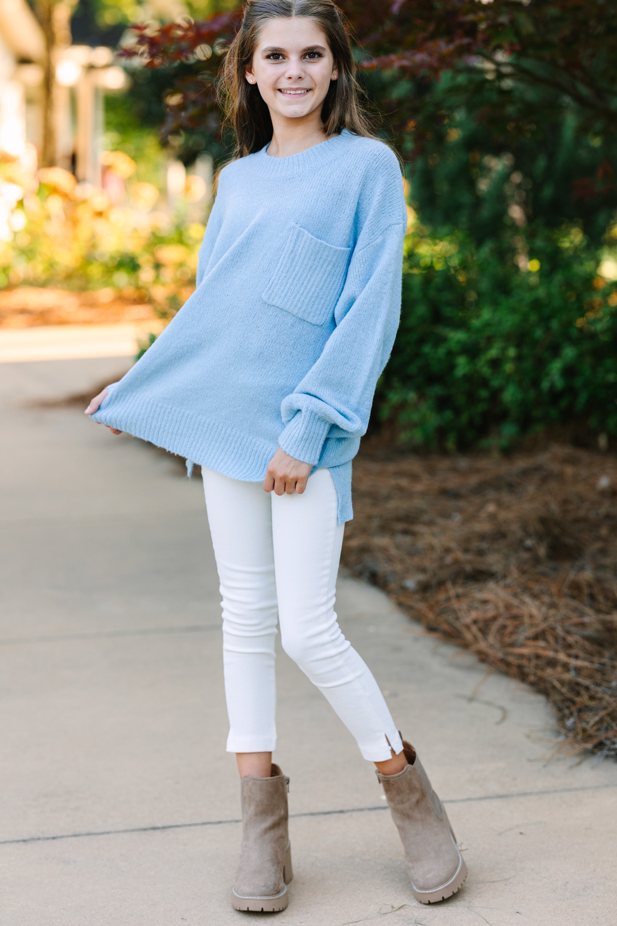 As It Happens Light Blue Bubble Sleeve Sweater for Girls