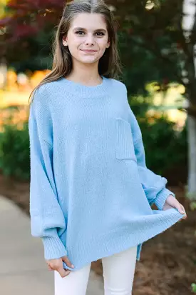 As It Happens Light Blue Bubble Sleeve Sweater for Girls