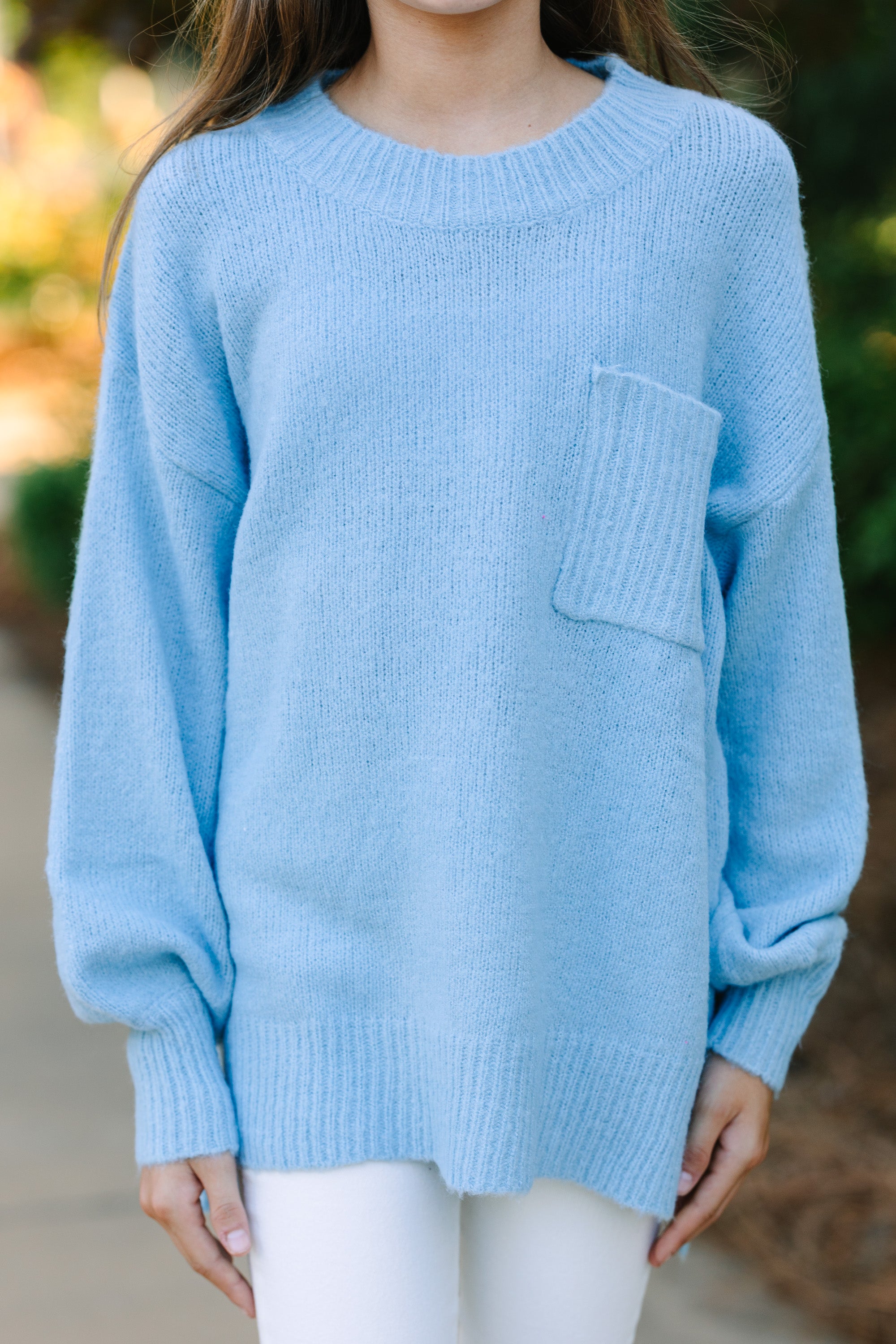 As It Happens Light Blue Bubble Sleeve Sweater for Girls