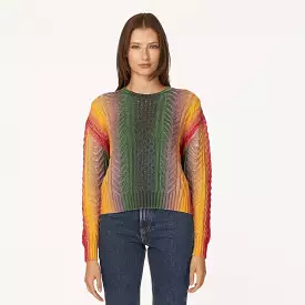 Autumn Cashmere Gradient Striped Cable Crew - Bright Combo - Buy Online