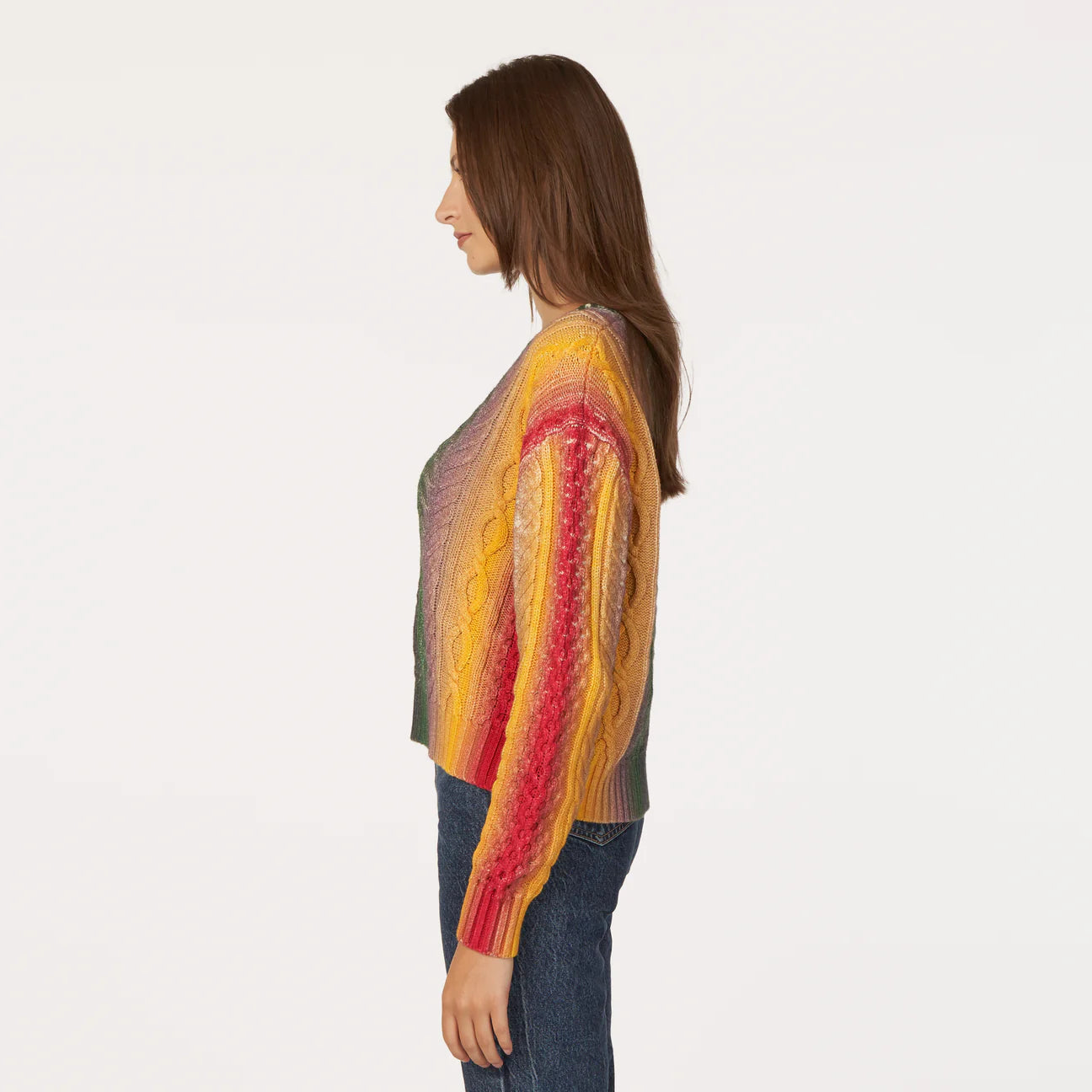 Autumn Cashmere Gradient Striped Cable Crew - Bright Combo - Buy Online