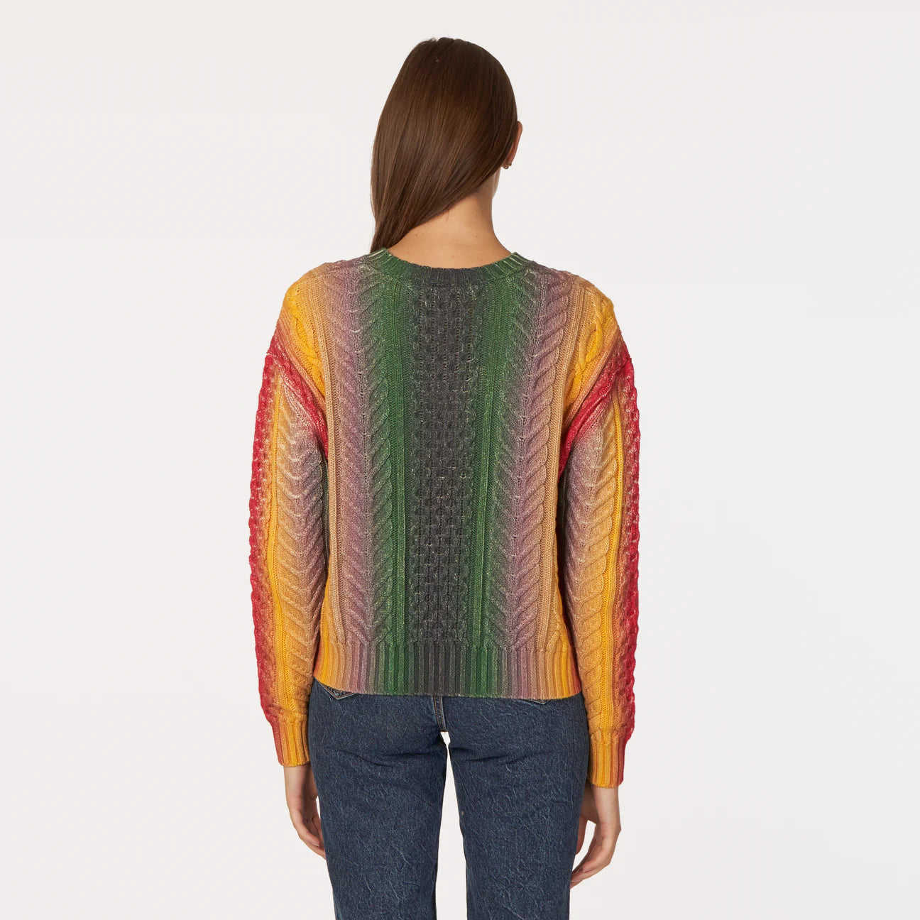 Autumn Cashmere Gradient Striped Cable Crew - Bright Combo - Buy Online