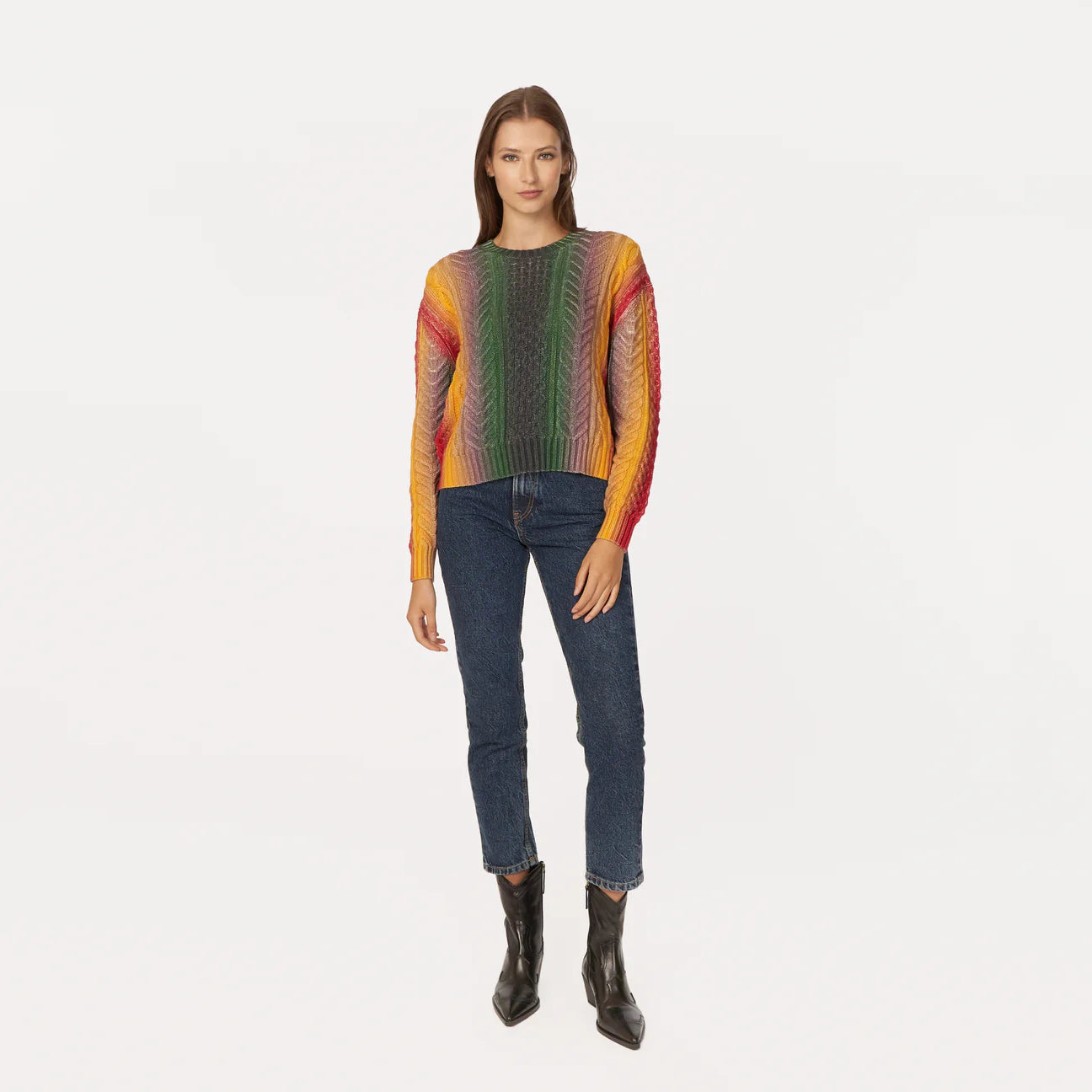 Autumn Cashmere Gradient Striped Cable Crew - Bright Combo - Buy Online