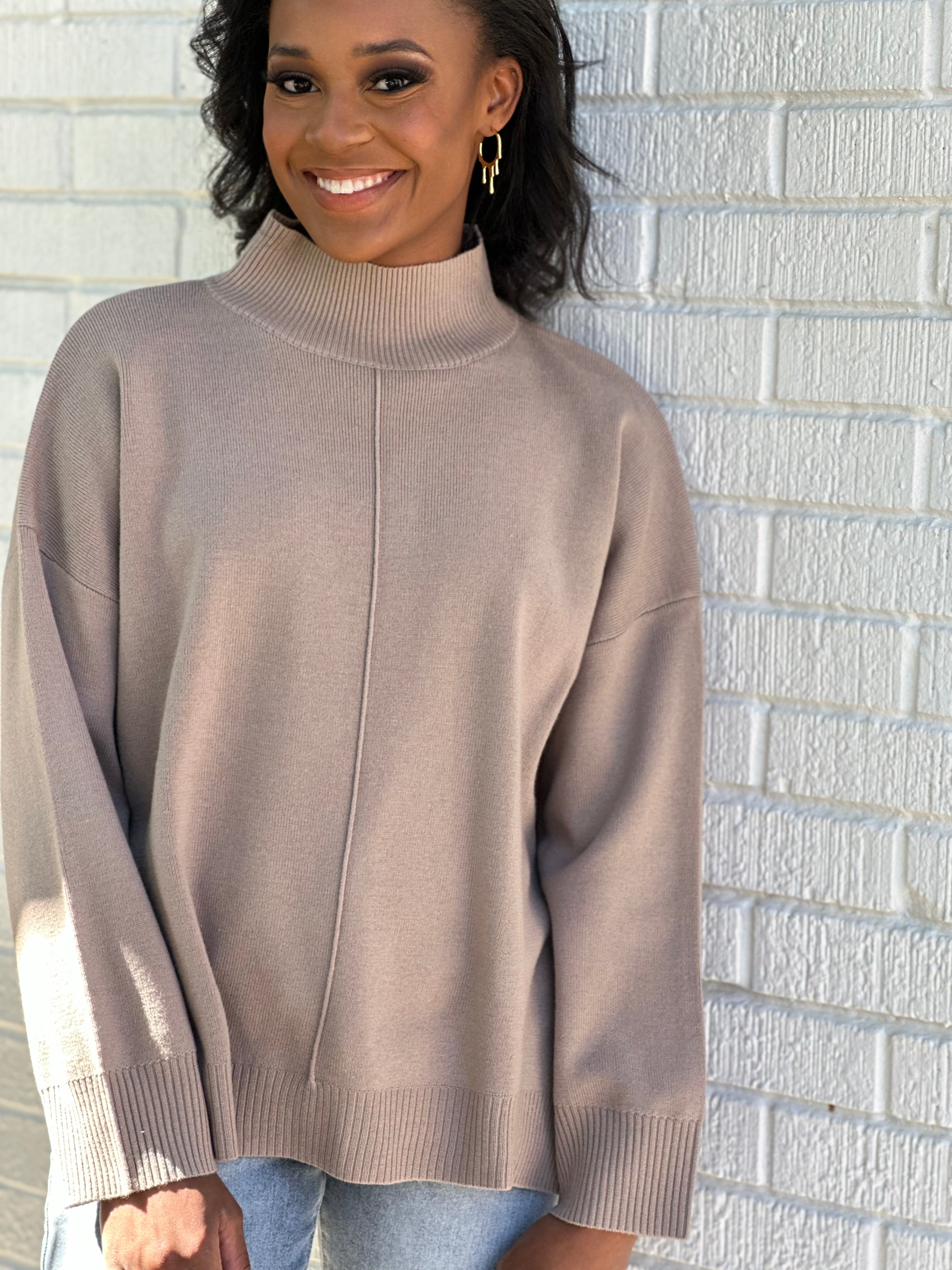 Basic High Neck Sweater with Front Seam