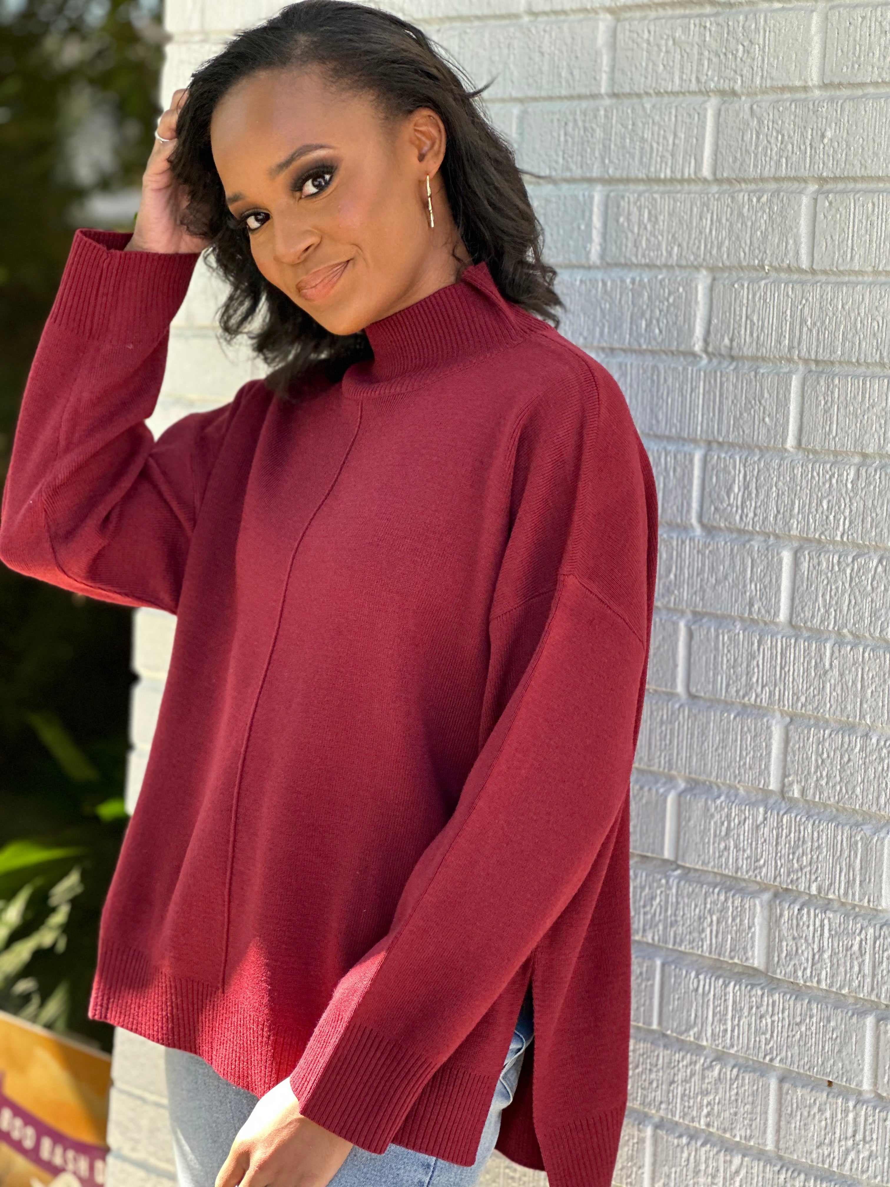 Basic High Neck Sweater with Front Seam