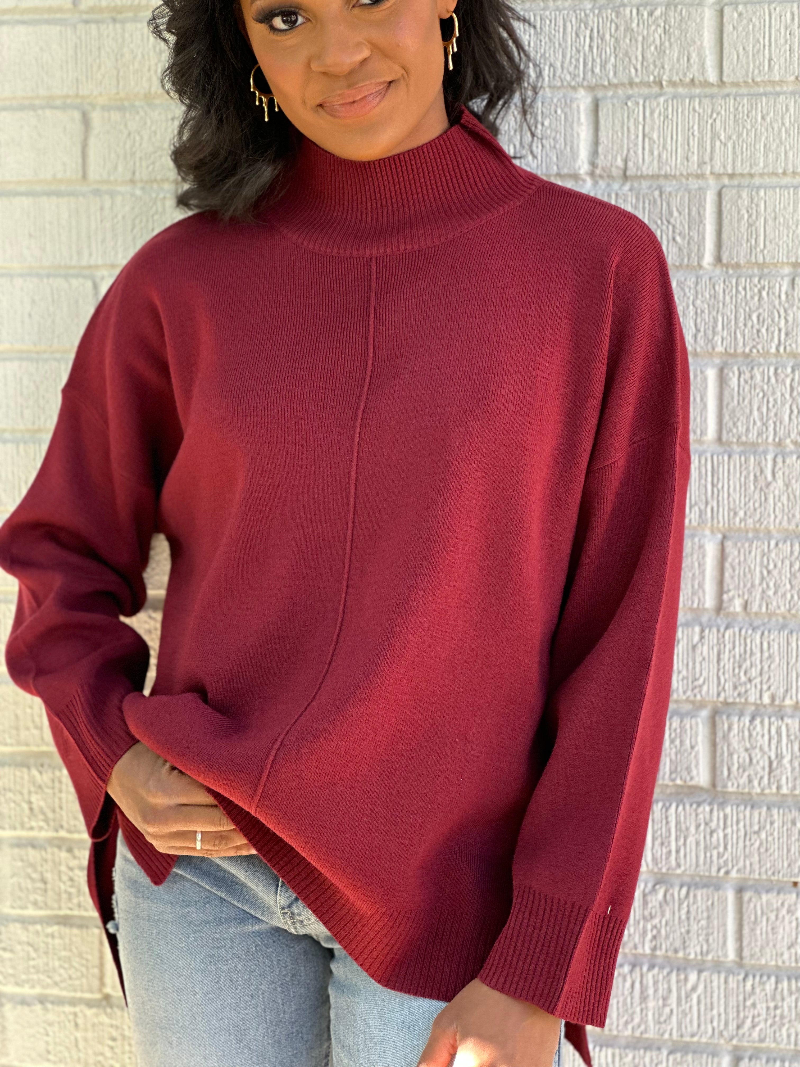 Basic High Neck Sweater with Front Seam