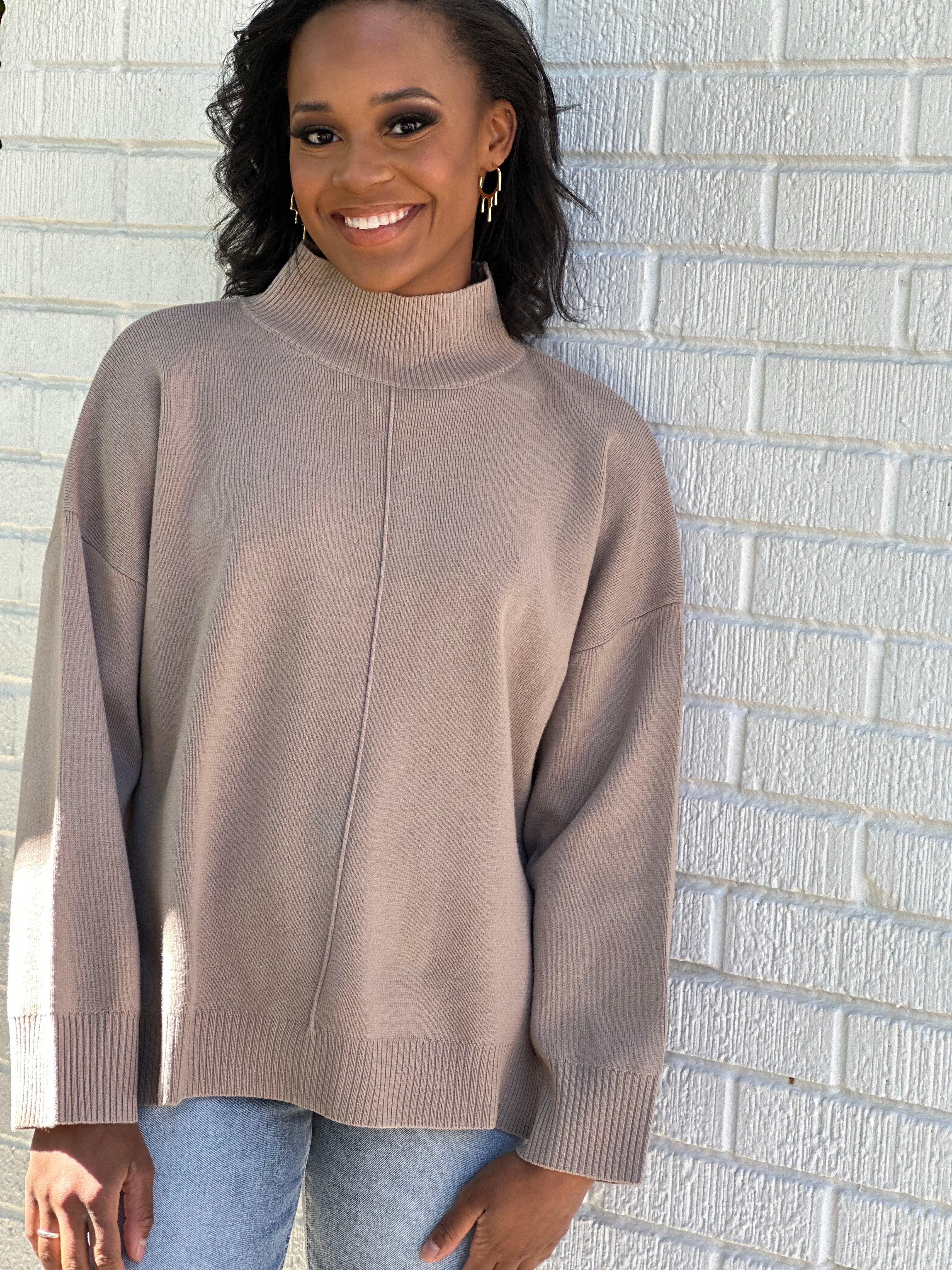 Basic High Neck Sweater with Front Seam