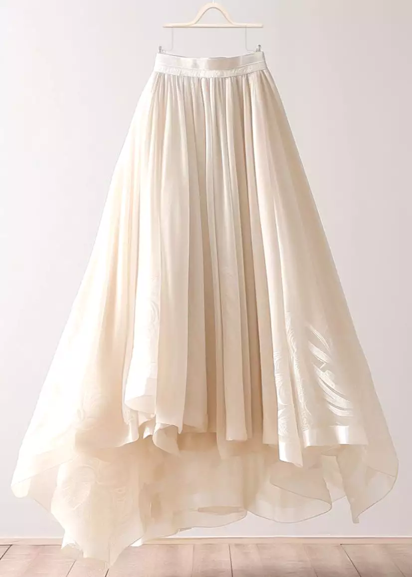 Beige Asymmetrical Chiffon Skirt with Elastic Waist, Wrinkled Style for Summer - AB1013