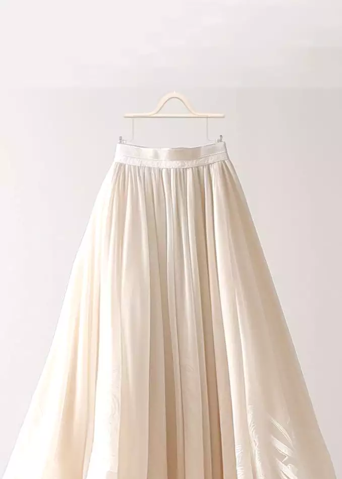 Beige Asymmetrical Chiffon Skirt with Elastic Waist, Wrinkled Style for Summer - AB1013