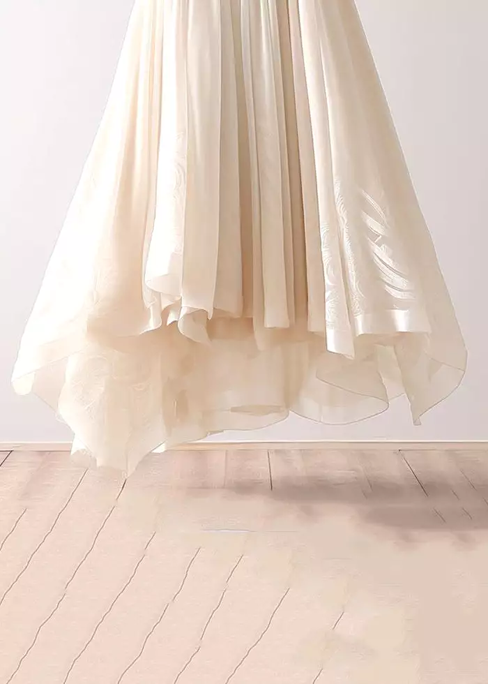 Beige Asymmetrical Chiffon Skirt with Elastic Waist, Wrinkled Style for Summer - AB1013